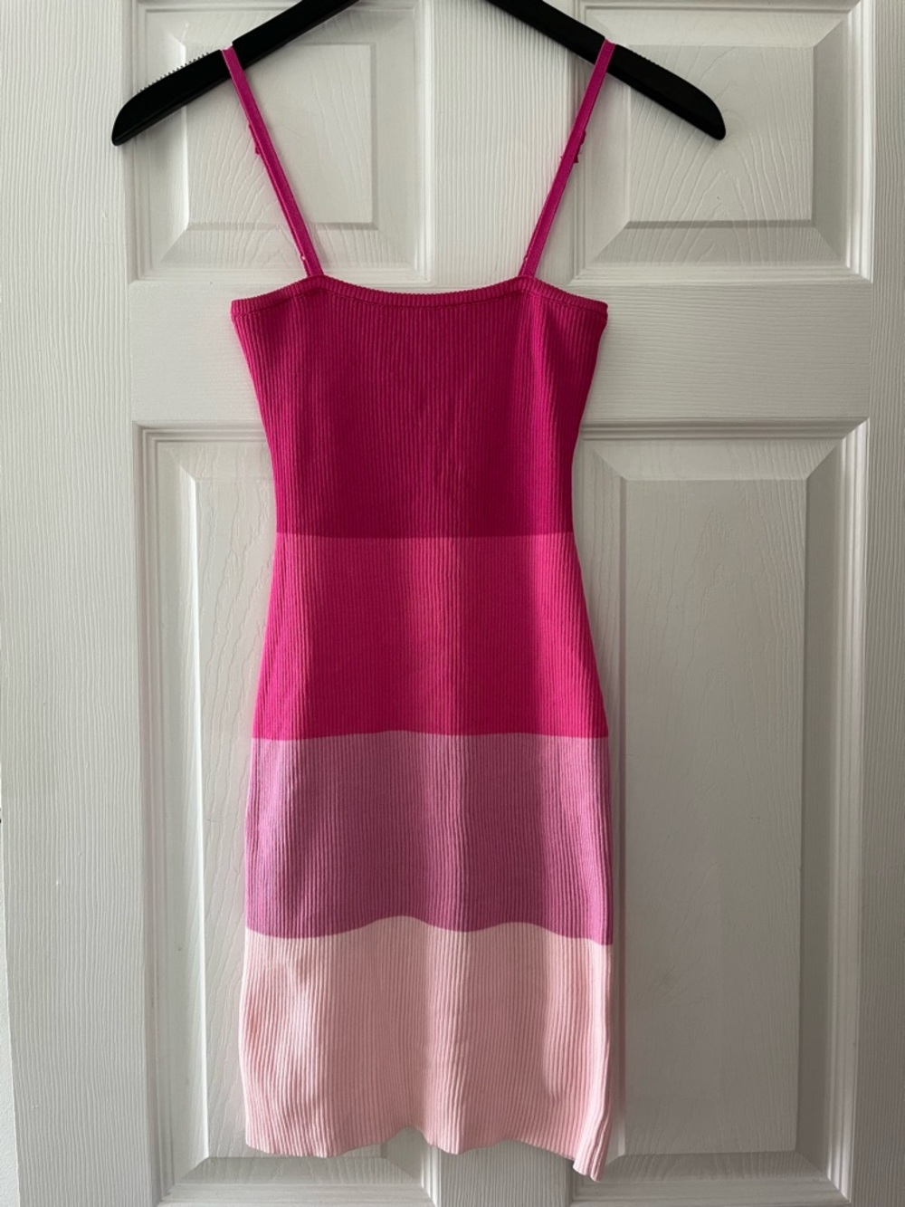 Spaghetti Strap Pink Block-Stripe Knit Dress